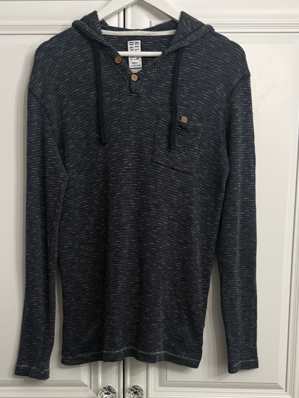 Billabong Men's Navy Heathered Rasta Textured Knit V-Neck Henley Hoodie Size S